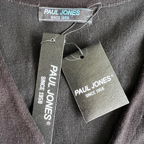 Paul Jones Men Black Cardigan Vest Sweater Sz L Button Viscose Acrylic Blend NWT - Picture 2 of 8